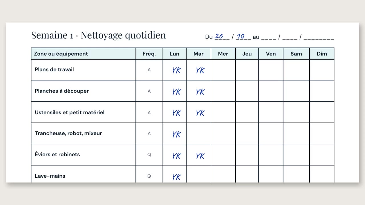 Notez chaque jour dans les registres